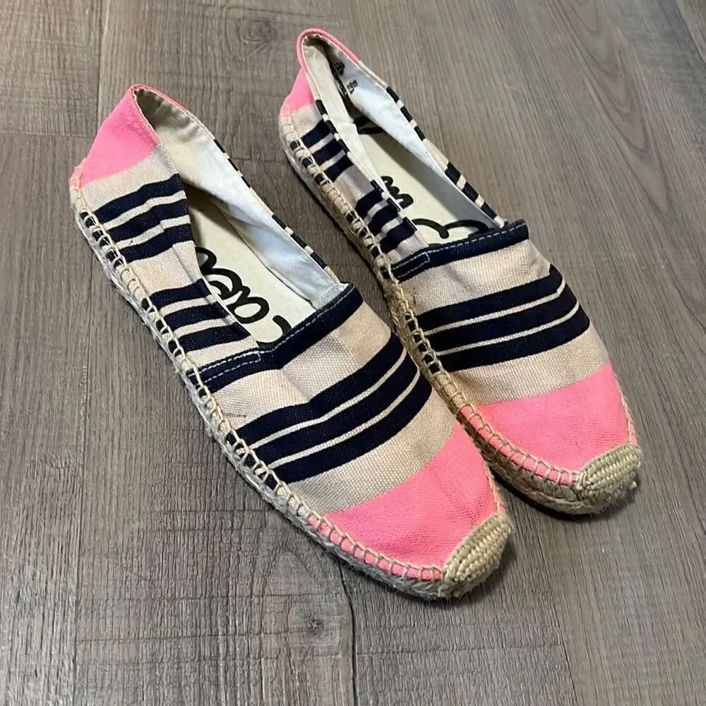 NEW Sam Edelman Women's Verona Striped Espadrille Slip-On Shoes Tan & Pink Size